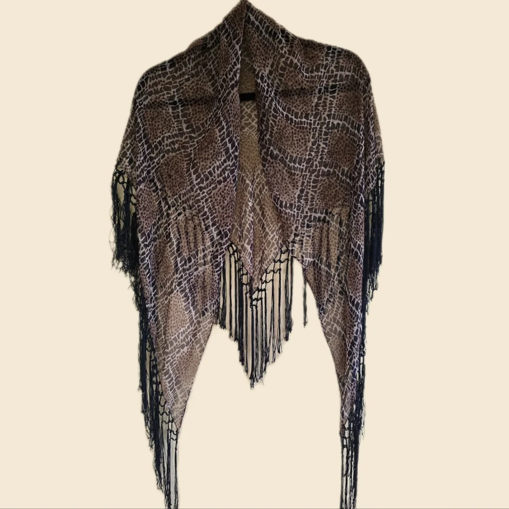 Fun to Wear Lightweight Shawl Scarf‎ in Earth Tones and Snake-Like Print